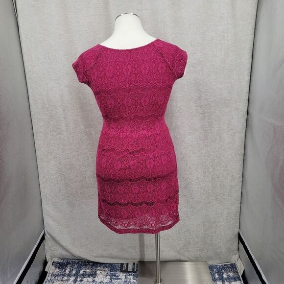 Garnet Hill Raspberry Pink Lace Dress Cap Sleeves Sheath Midi - Picture 5 of 14
